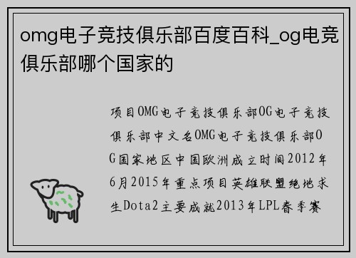 omg电子竞技俱乐部百度百科_og电竞俱乐部哪个国家的